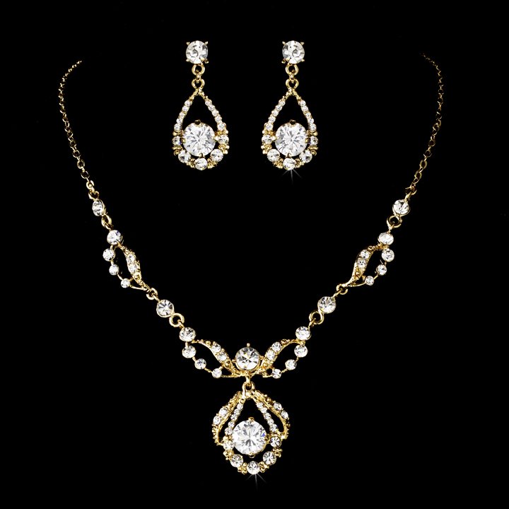 Gold Plated Rhinestone Delight Quinceanera Jewelry Set