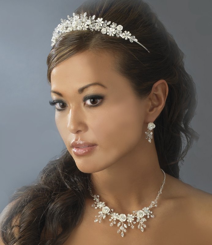 Ivory Porcelain and Crystal Quinceanera Tiara and Jewelry Set