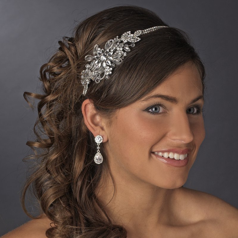 Floral Antique Silver Quinceanera Headband with Side Accent