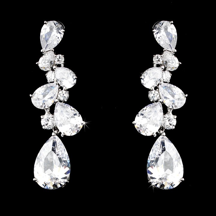 Sparkling CZ Drop Earrings for Quinceanera or Prom