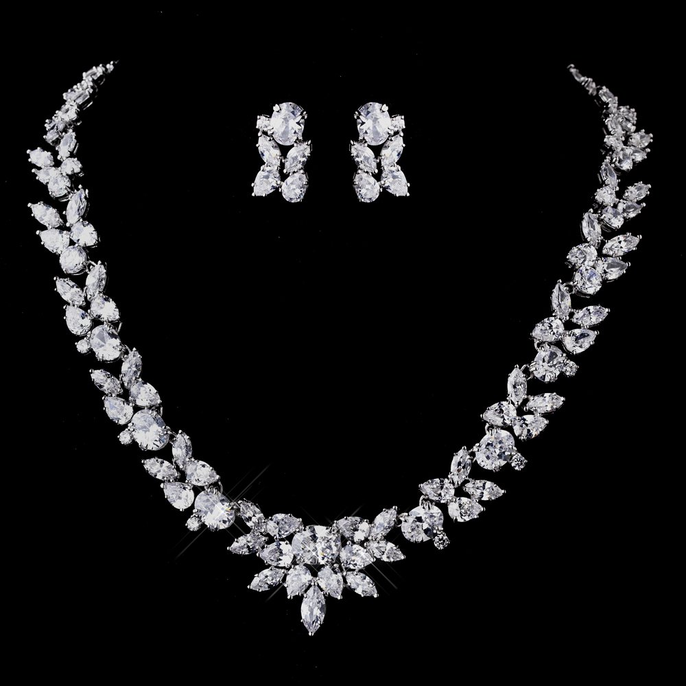 Quinceanera Silver CZ Necklace and Earring Set