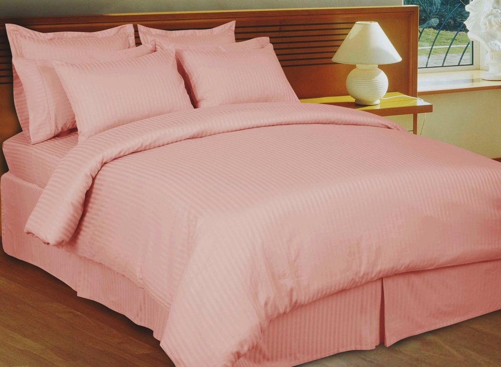 King Stripe Pink/Blush Down Alternative Bed in A Bag, 100% Egyptian cotton, 600 Thread count
