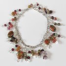 Unakite, garnet, and tourmaline charm bracelet