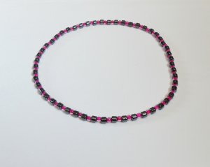 Hematite and clear dark pink surfer necklace