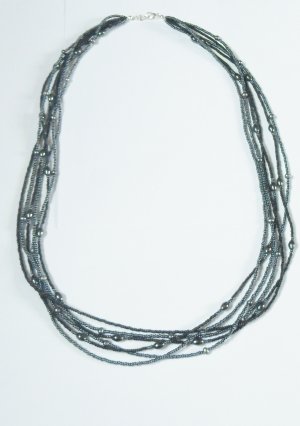 Multi strand hematite and black bead necklace