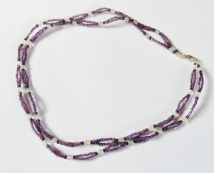 Double stranded light purple and light green necklace