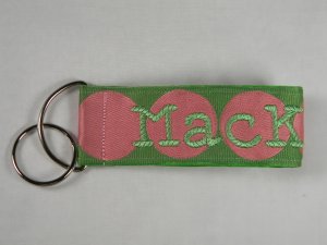 Keyfob Large Pink Dots on Lime Green