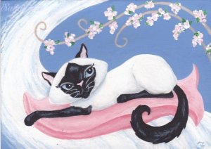 Pam-purrred ACEO Canvas Giclee Print Fantasy Cat By Tj