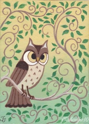 Forest Home ACEO Owl Canvas Giclee Print Fantasy By Tj Sahadja10
