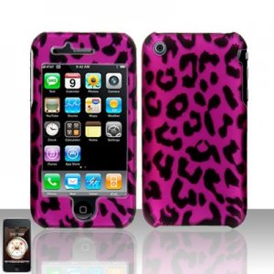 Hard Plastic Rubber Feel Design Case for Apple iPhone 3G/3GS - Hot Pink Leopard