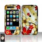 Hard Plastic Rubber Feel Design Case for Apple iPhone 3G/3GS - Red and Gold Flowers
