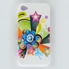 Hard Plastic Design Case for Apple iPhone 4/4S - White Flower Stars