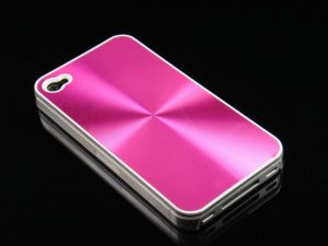 Hard Plastic Aluminum Finish Back Cover Case for Apple iPhone 4 - Hot Pink