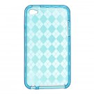 Crystal Gel Check Design Skin Cover Case for Apple iPhone 4/4S - Blue