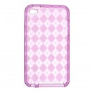 Crystal Gel Check Design Skin Cover Case for Apple iPhone 4/4S - Hot Pink