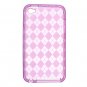 Crystal Gel Check Design Skin Cover Case for Apple iPhone 4/4S - Hot Pink