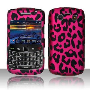 Hard Plastic Rubber Feel Design Case for Blackberry Bold 9700/9780 - Hot Pink Leopard