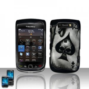 Hard Plastic Rubber Feel Design Case for Blackberry Torch 9800 - Ace of Spade Skull