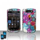 Hard Plastic Rubber Feel Design Case for Blackberry Torch 9800 - Blue and Purple Flowers