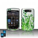 Hard Plastic Rubber Feel Design Case for Blackberry Torch 9800 - Green Vines