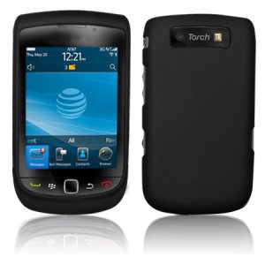 Hard Plastic Rubber Feel Case for Blackberry Torch 9800 - Black