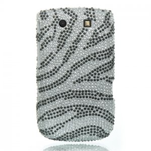 Hard Plastic Bling Rhinestone Design Case for Blackberry Torch 9800 - Silver Zebra