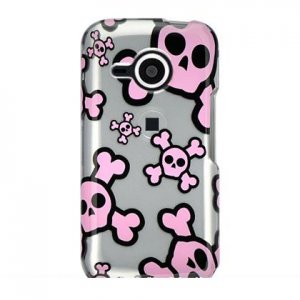 Hard Plastic Design Case for HTC Droid Eris 6200 - Silver and Pink Skulls