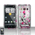 Hard Plastic Rubber Feel Design Full Case for HTC Evo 4G - Pink and Silver Flowers