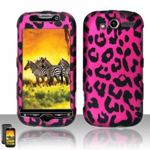 Hard Plastic Rubber Feel Design Case for HTC Mytouch HD 4G - Hot Pink Leopard