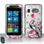 Hard Plastic Rubber Feel Design Case for HTC Surround - Silver and Pink Flowers