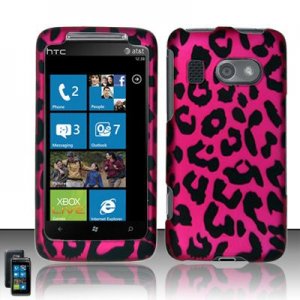 Hard Plastic Rubber Feel Design Case for HTC Surround - Hot Pink Leopard
