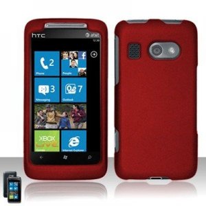 Hard Plastic Rubber Feel Cover Case for HTC Surround - Red