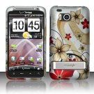 Hard Plastic Rubber Feel Design Case for HTC Thunderbolt 4G (Verizon) - Red and Gold Flowers
