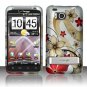 Hard Plastic Rubber Feel Design Case for HTC Thunderbolt 4G (Verizon) - Red and Gold Flowers