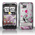 Hard Plastic Rubber Feel Design Case for HTC Thunderbolt 4G (Verizon) - Silver and Pink Flowers