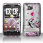 Hard Plastic Rubber Feel Design Case for HTC Thunderbolt 4G (Verizon) - Silver and Pink Flowers