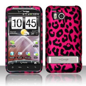 Hard Plastic Rubber Feel Design Case for HTC Thunderbolt 4G (Verizon) - Hot Pink Leopard