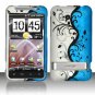 Hard Plastic Rubber Feel Design Case for HTC Thunderbolt 4G (Verizon) - Silver and Blue Vines