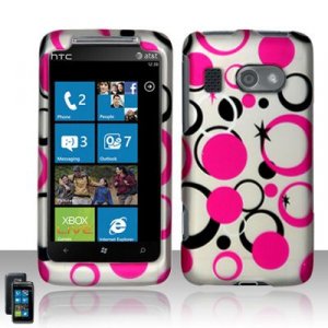 Hard Plastic Rubber Feel Design Case for HTC Surround - Pink and Black Dots