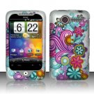 Hard Plastic Rubber Feel Design Case for HTC Wildfire 6225 - Purple and Blue Flowers