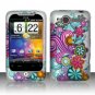 Hard Plastic Rubber Feel Design Case for HTC Wildfire 6225 - Purple and Blue Flowers