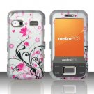 Hard Plastic Rubber Feel Design Case for Huawei M750 - Silver and Pink Flowers