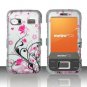 Hard Plastic Rubber Feel Design Case for Huawei M750 - Silver and Pink Flowers