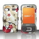 Hard Plastic Rubber Feel Design Case for Huawei M750 - Red and Gold Flowers