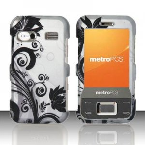 Hard Plastic Rubber Feel Design Case for Huawei M750 - Silver and Black Vines