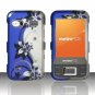 Hard Plastic Rubber Feel Design Case for Huawei M750 - Silver and Blue Vines