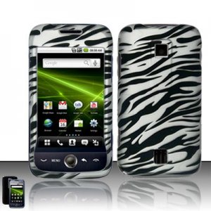 Hard Plastic Rubber Feel Design Case for Huawei Ascend M860 - Silver and Black Zebra
