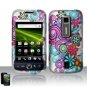 Hard Plastic Rubber Feel Design Case for Huawei Ascend M860 - Purple and Blue Flowers