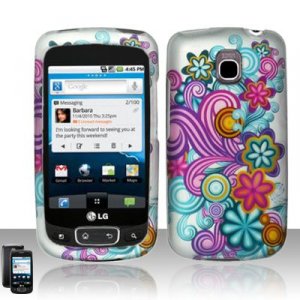 Hard Plastic Rubber Feel Design Case for LG Optimus T - Purple and Blue Flowers