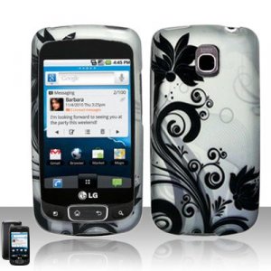 Hard Plastic Rubber Feel Design Case for LG Optimus T - Silver and Black Vines